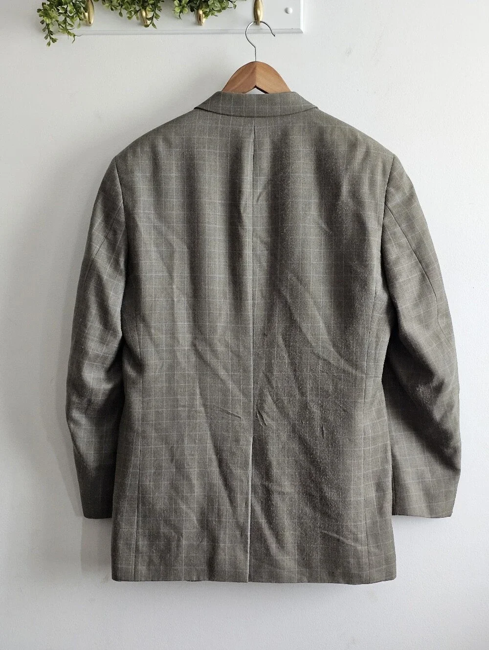 Haspel Olive Green Windowpane Silk Wool Sport Coat Blazer Men's 42L